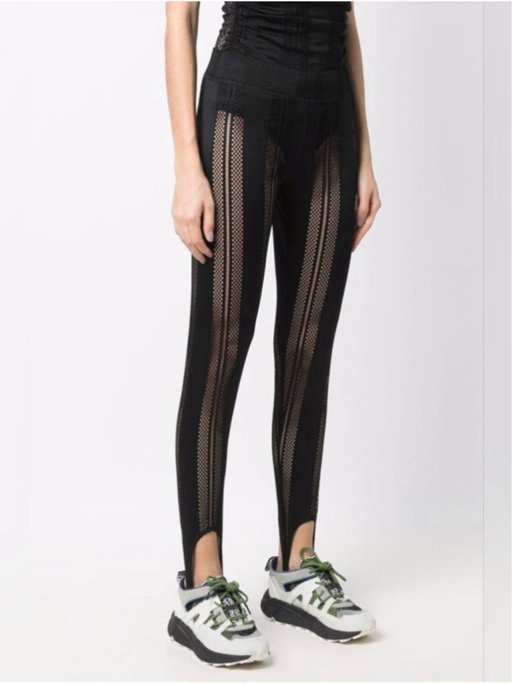 GANNI | Mesh-Panelled Stirrup Leggings In Black - Picture 2 of 14